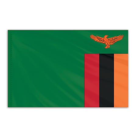 Zambia Indoor Nylon Flag 5'x8' With Gold Fringe